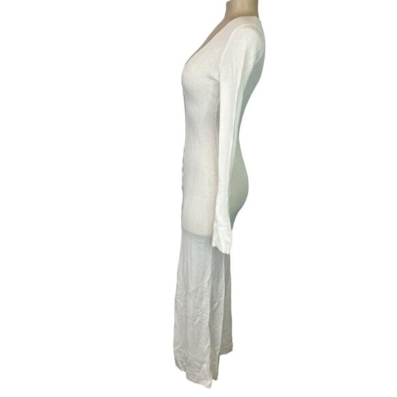 Asta Resort Ivory Nikita Dress Knit Button-down Shirt Sheer Medium Long Sleeve - Picture 6 of 11